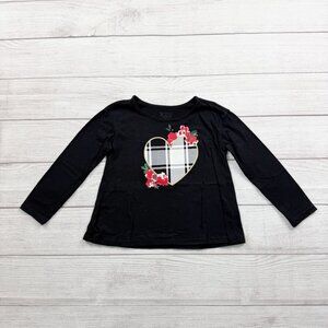 The Children's Place Girls Long Sleeve Shirt Black Plaid Heart Floral Graphic 3T